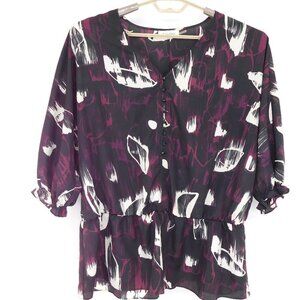 Calvin Klein Magenta Floral Elastic Waist Blouse